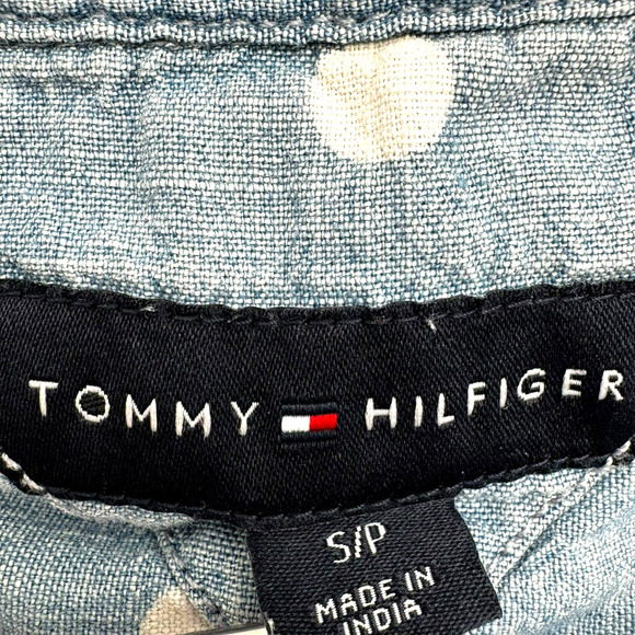 TOMMY HILFIGER Womens Small Blue Jean Denim White Polka Dot Button Up Vest Shirt - Picture 4 of 8